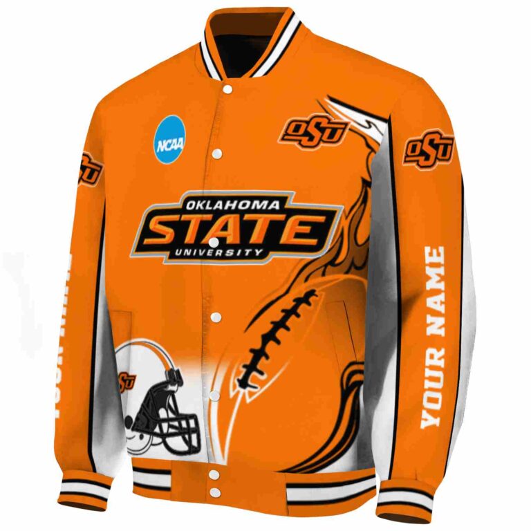 customized oklahoma state cowboys flaming football orange white jacket best selling jacketwow