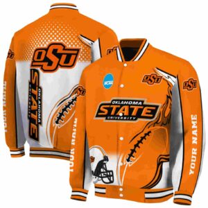customized oklahoma state cowboys flaming football orange white jacket fashion forward jacketwow