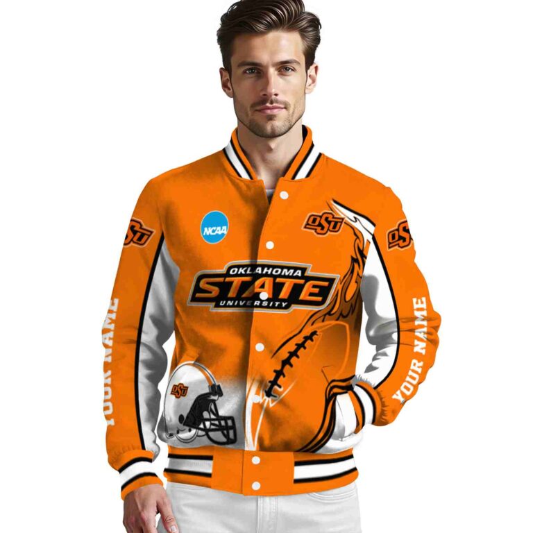 customized oklahoma state cowboys flaming football orange white jacket high quality jacketwow
