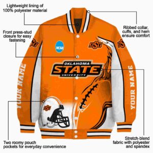 customized oklahoma state cowboys flaming football orange white jacket new arrival jacketwow