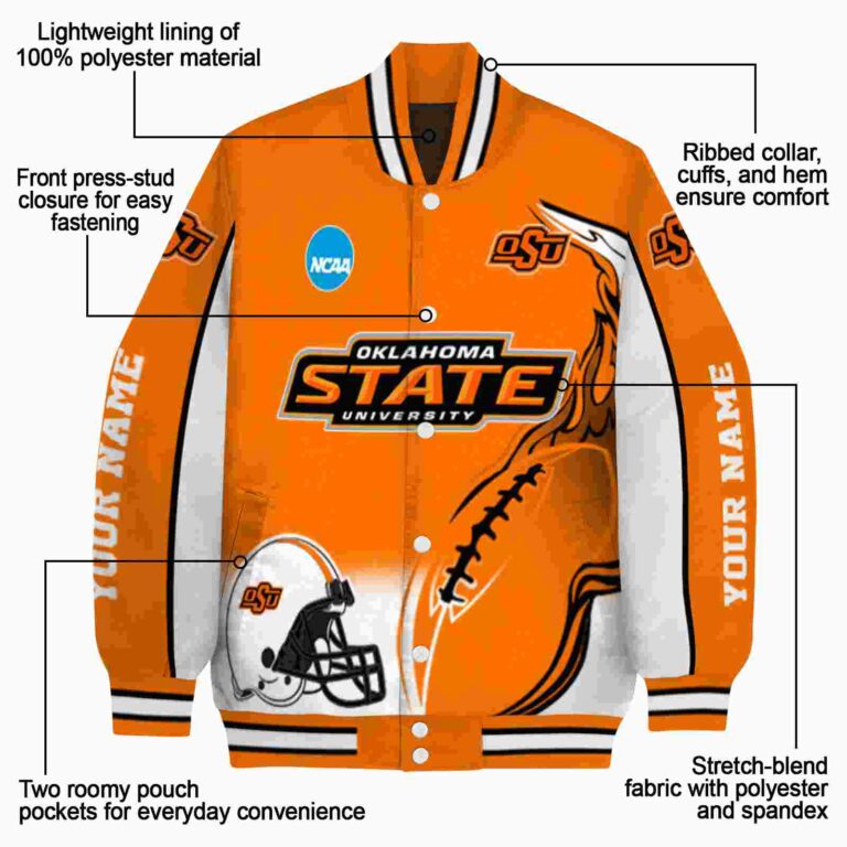 customized oklahoma state cowboys flaming football orange white jacket new arrival jacketwow
