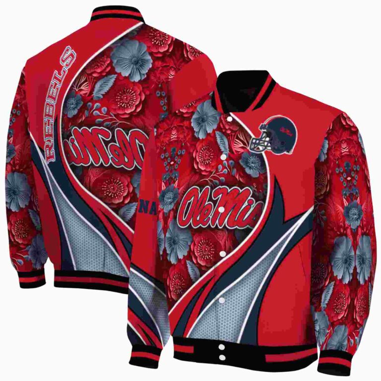 customized ole miss rebels floral print red jacket fashion forward jacketwow