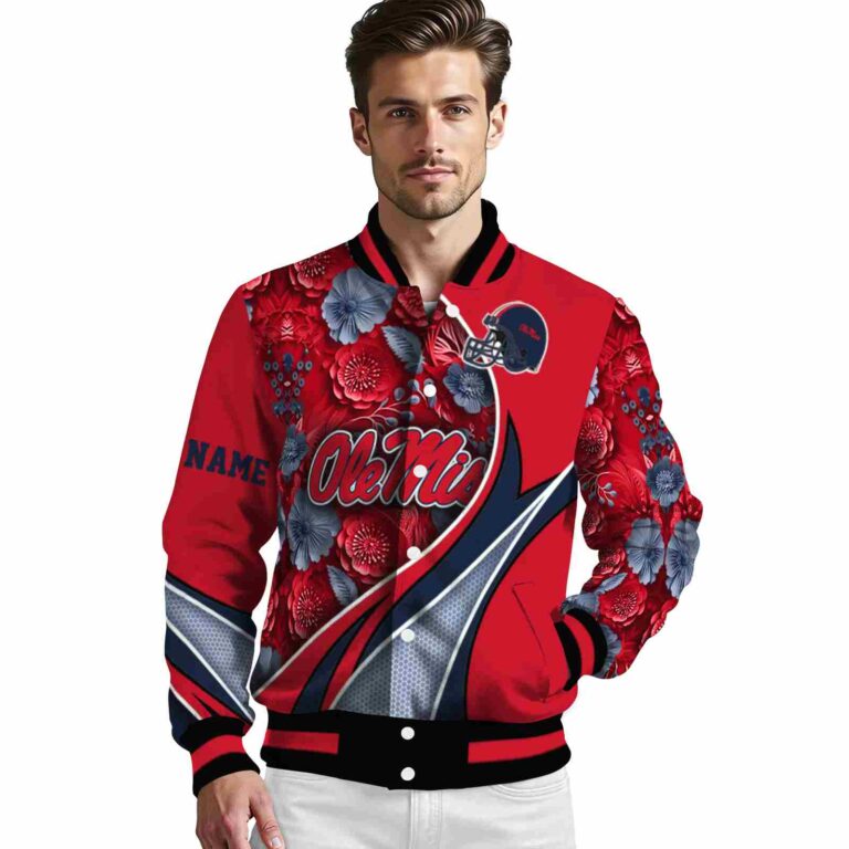 customized ole miss rebels floral print red jacket high quality jacketwow