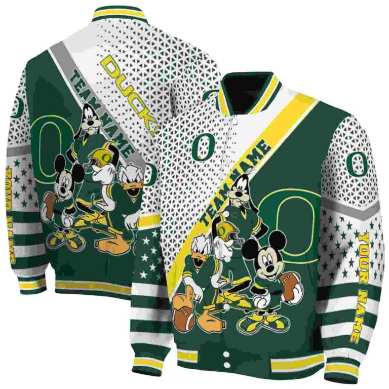 customized oregon ducks mickey donald goofy green white jacket fashion forward jacketwow