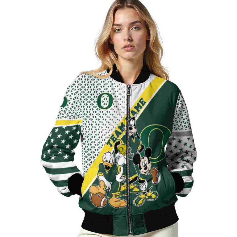 customized oregon ducks mickey donald goofy green white jacket latest model jacketwow