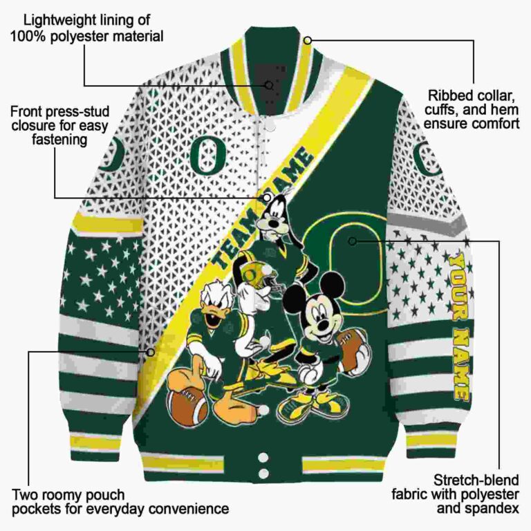 customized oregon ducks mickey donald goofy green white jacket new arrival jacketwow