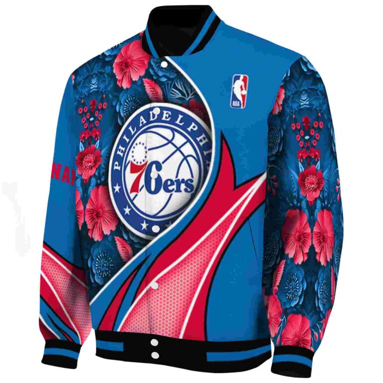 customized philadelphia 76ers floral print blue jacket best selling jacketwow