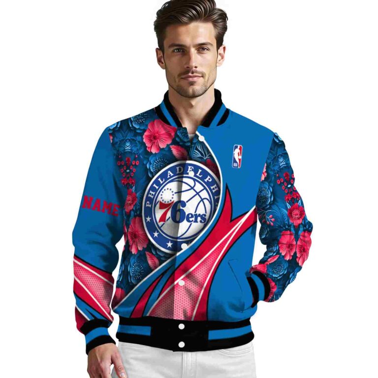 customized philadelphia 76ers floral print blue jacket high quality jacketwow
