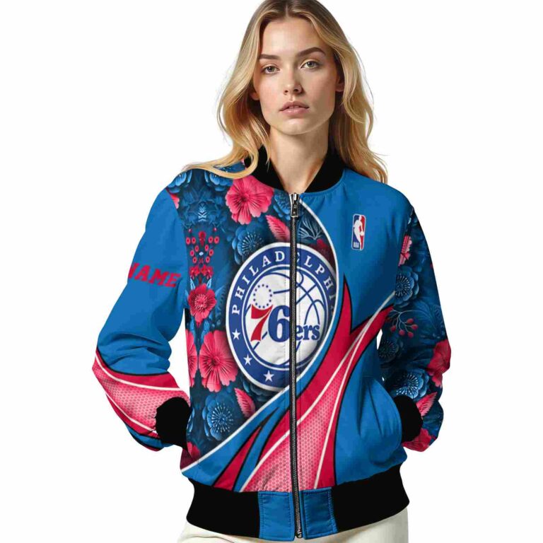 customized philadelphia 76ers floral print blue jacket latest model jacketwow