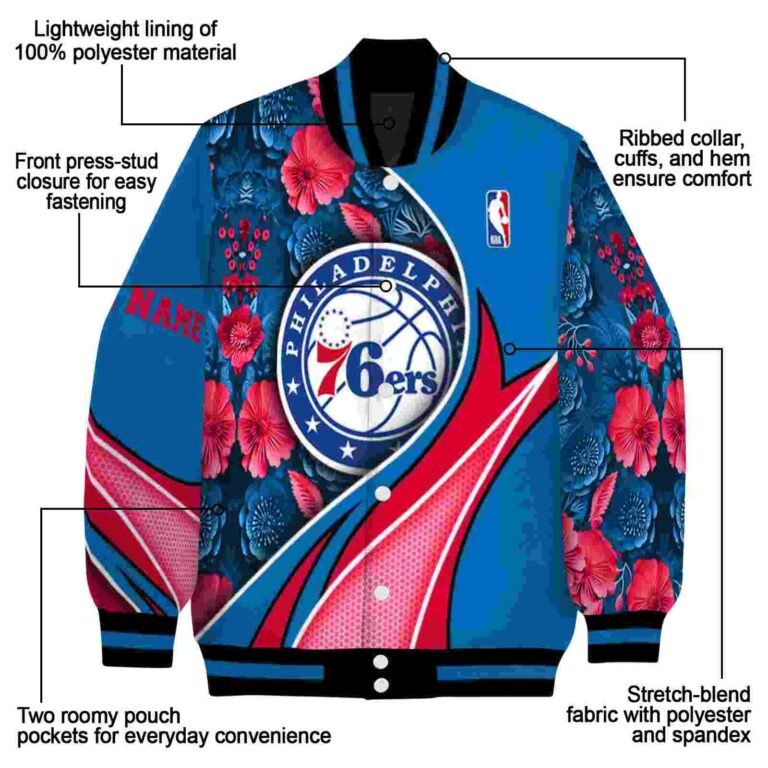 customized philadelphia 76ers floral print blue jacket new arrival jacketwow