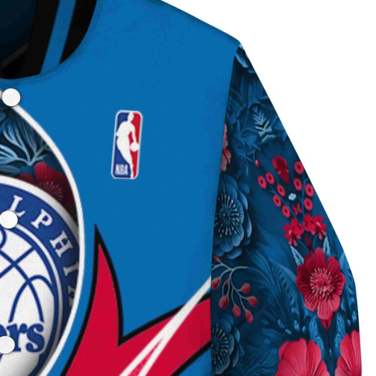 customized philadelphia 76ers floral print blue jacket premium grade jacketwow