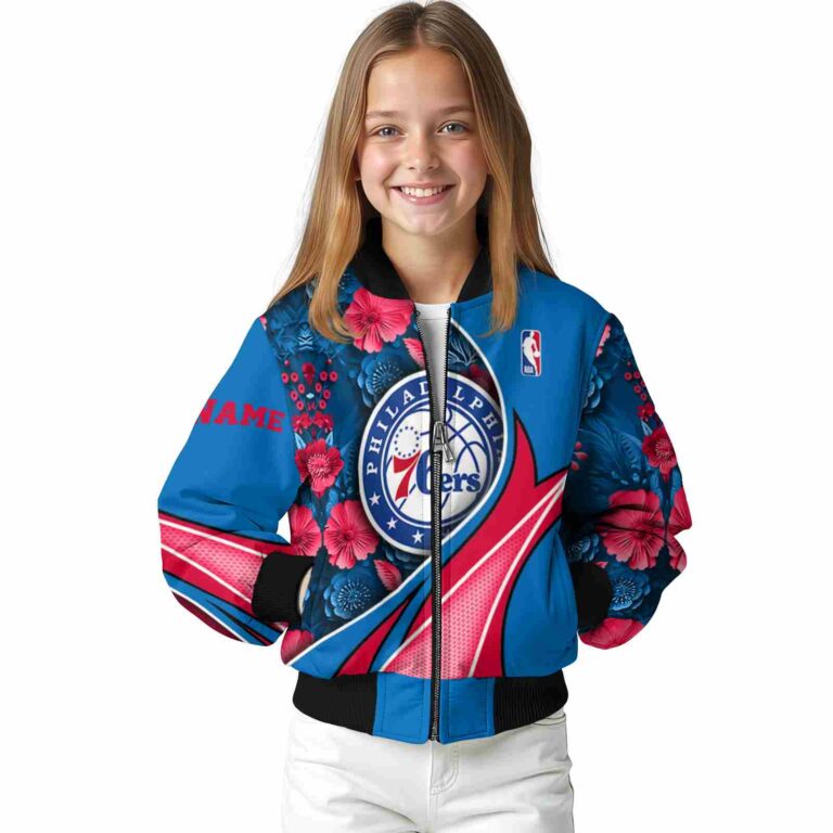 customized philadelphia 76ers floral print blue jacket top rated jacketwow