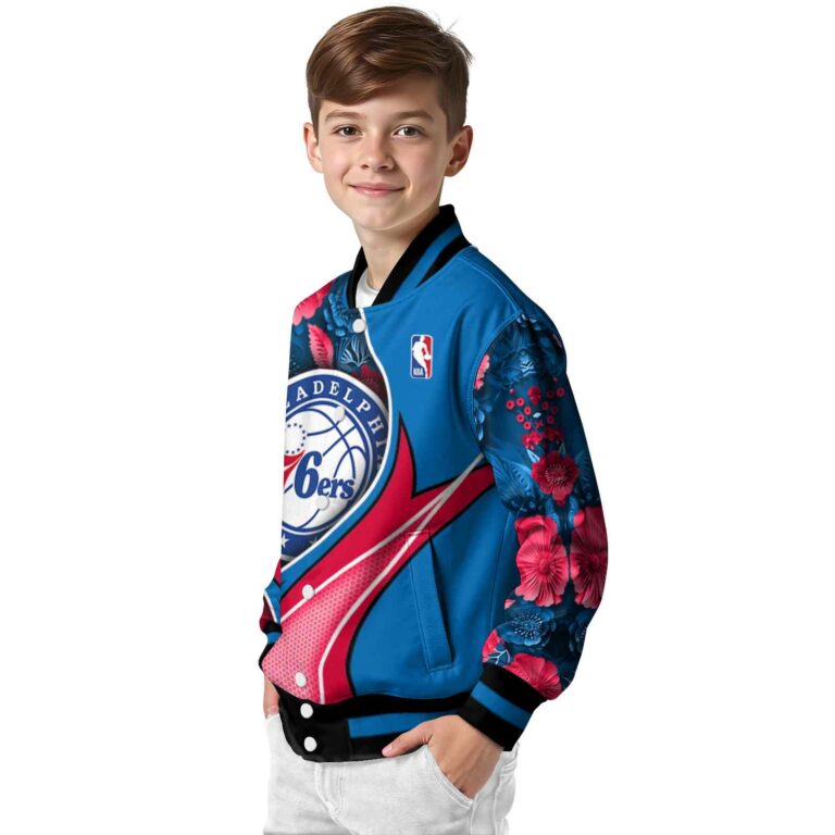 customized philadelphia 76ers floral print blue jacket trendy jacketwow