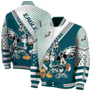 customized philadelphia eagles mickey donald goofy green white jacket fashion forward jacketwow