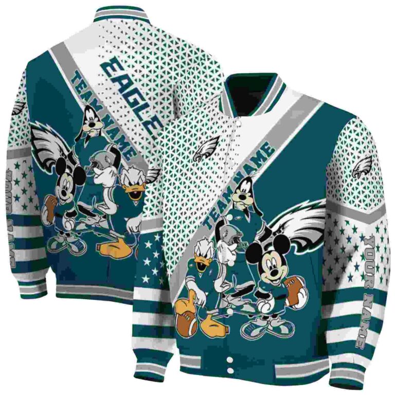 customized philadelphia eagles mickey donald goofy green white jacket fashion forward jacketwow
