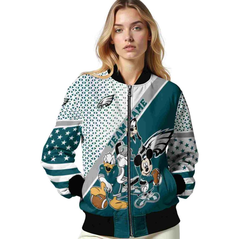customized philadelphia eagles mickey donald goofy green white jacket latest model jacketwow
