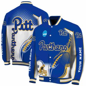 customized pittsburgh panthers flaming football royal blue white jacket fashion forward jacketwow