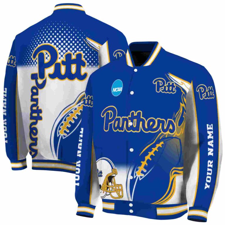 customized pittsburgh panthers flaming football royal blue white jacket fashion forward jacketwow
