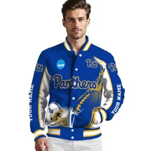 customized pittsburgh panthers flaming football royal blue white jacket high quality jacketwow