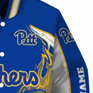 customized pittsburgh panthers flaming football royal blue white jacket premium grade jacketwow