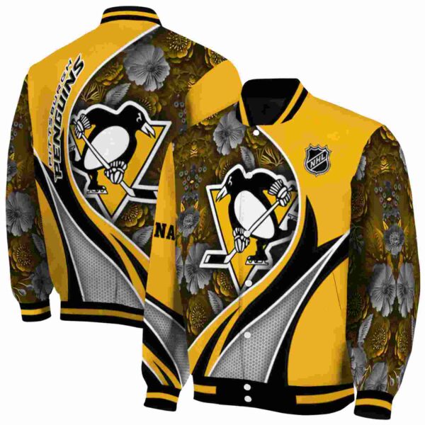 customized pittsburgh penguins floral print yellow jacket fashion forward jacketwow