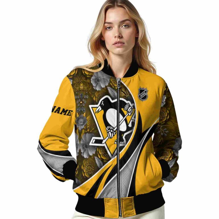 customized pittsburgh penguins floral print yellow jacket latest model jacketwow