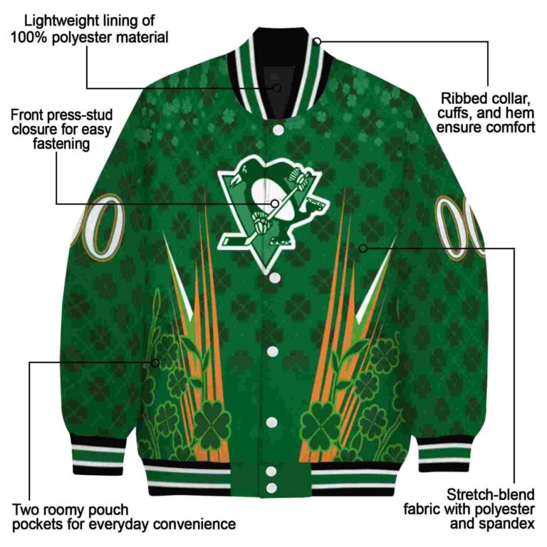 customized pittsburgh penguins shamrock pattern green jacket new arrival jacketwow