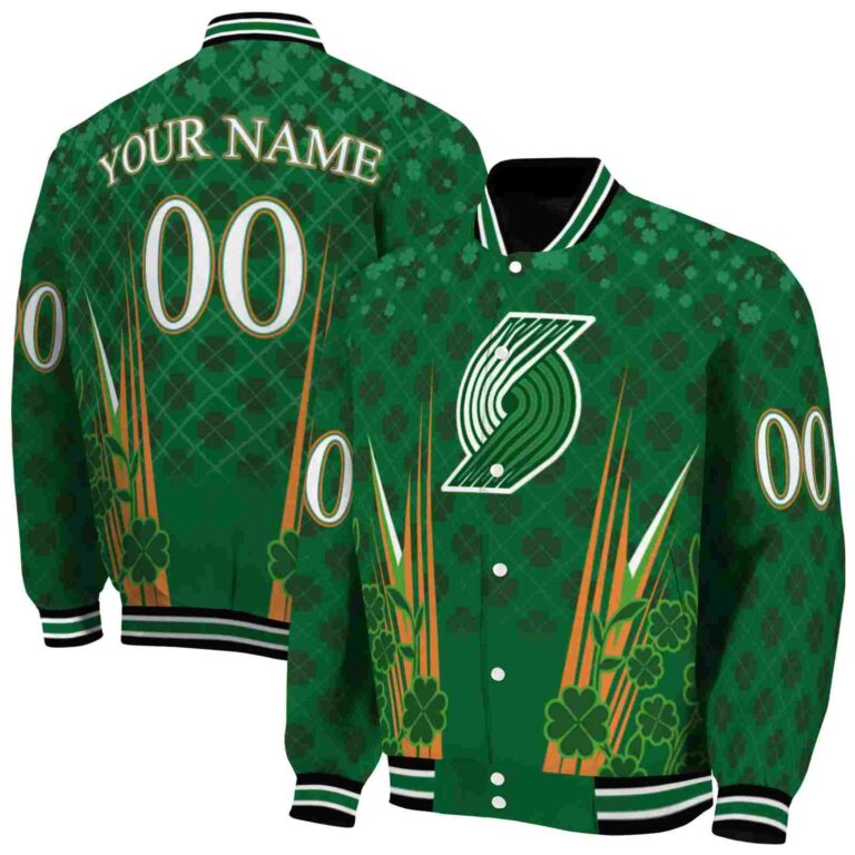 customized portland trail blazers shamrock pattern green jacket fashion forward jacketwow