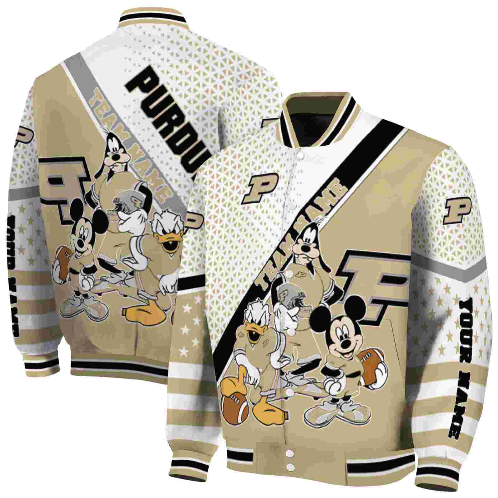 customized purdue boilermakers mickey donald goofy gold white jacket fashion forward jacketwow customized purdue boilermakers mickey donald goofy gold white jacket fashion forward jacketwow