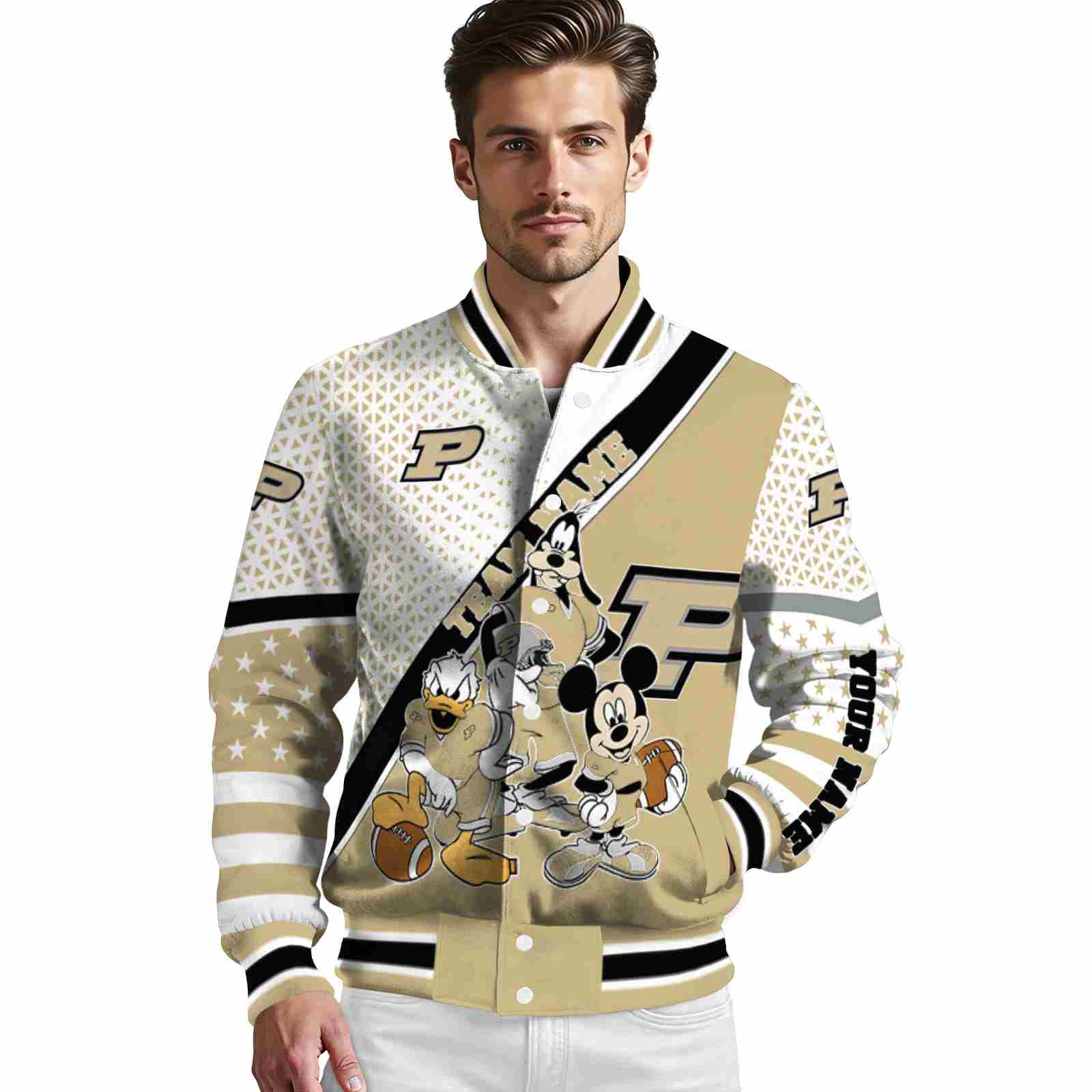 customized purdue boilermakers mickey donald goofy gold white jacket high quality jacketwow customized purdue boilermakers mickey donald goofy gold white jacket high quality jacketwow