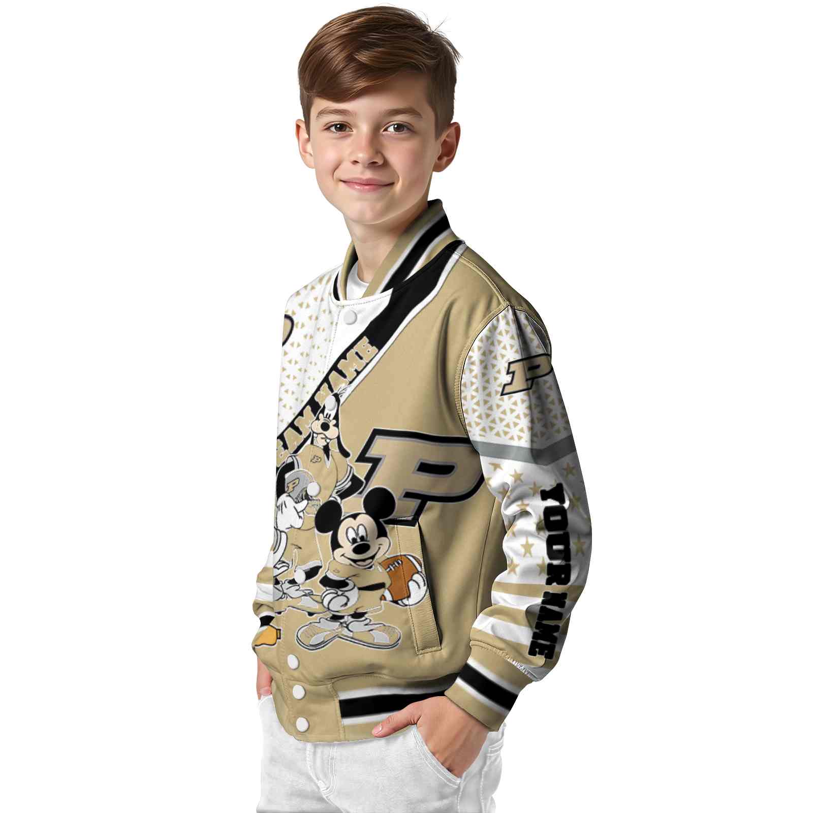 customized purdue boilermakers mickey donald goofy gold white jacket trendy jacketwow customized purdue boilermakers mickey donald goofy gold white jacket trendy jacketwow