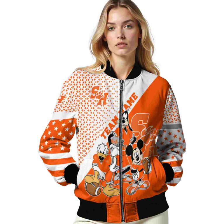 customized sam houston bearkats mickey donald goofy orange white jacket latest model jacketwow