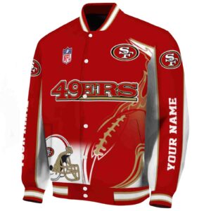 customized san francisco 49ers flaming football red white jacket best selling jacketwow