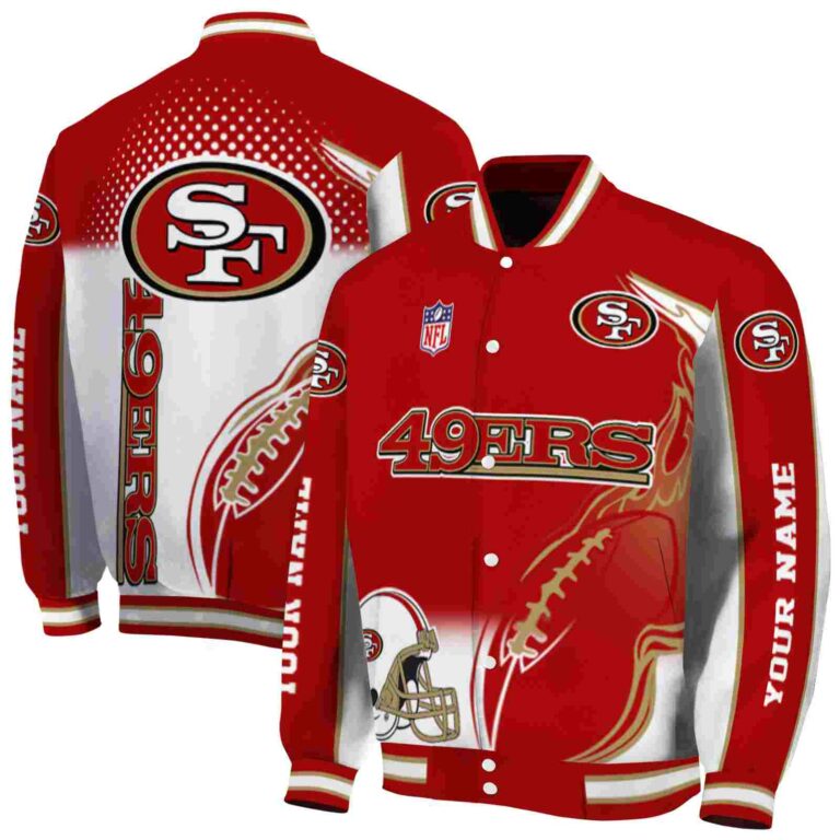 customized san francisco 49ers flaming football red white jacket fashion forward jacketwow