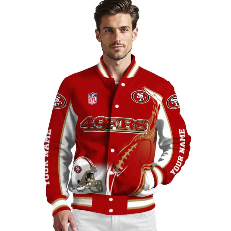 customized san francisco 49ers flaming football red white jacket high quality jacketwow