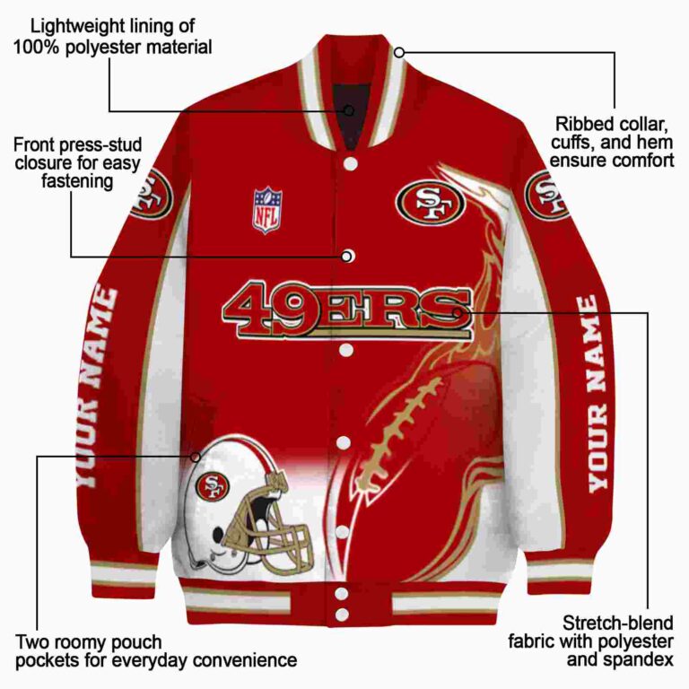 customized san francisco 49ers flaming football red white jacket new arrival jacketwow