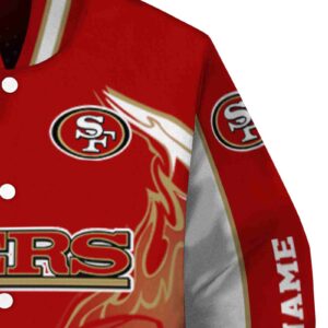customized san francisco 49ers flaming football red white jacket premium grade jacketwow