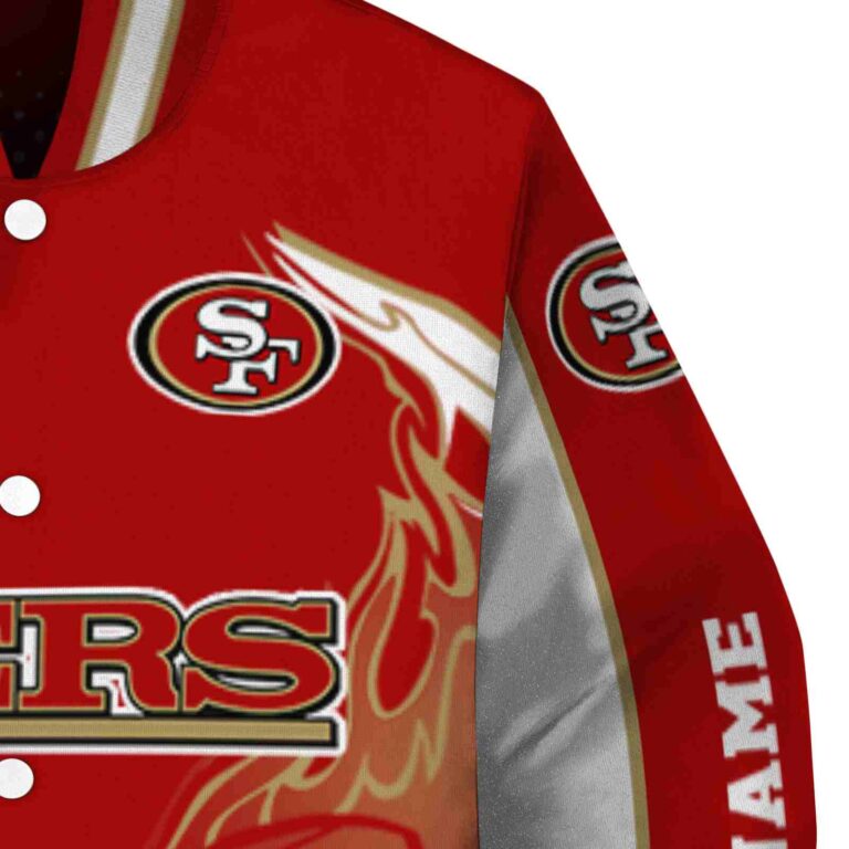 customized san francisco 49ers flaming football red white jacket premium grade jacketwow