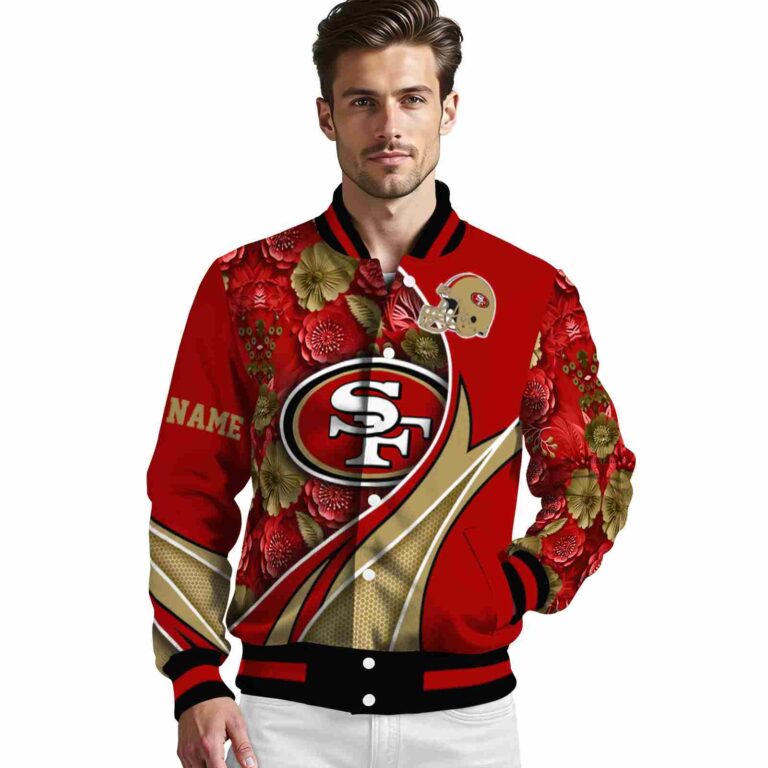 customized san francisco 49ers floral print red jacket high quality jacketwow