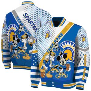 customized san jose state spartans mickey donald goofy blue white jacket fashion forward jacketwow