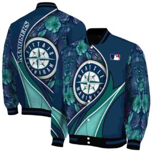 customized seattle mariners floral print navy blue jacket fashion forward jacketwow