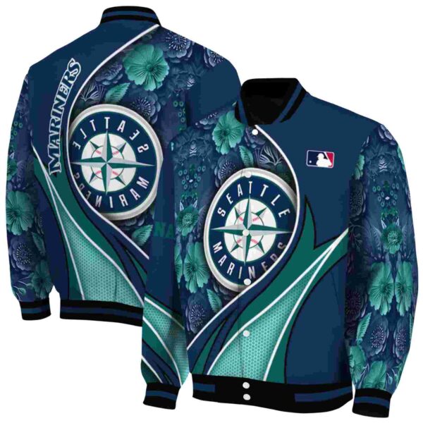 customized seattle mariners floral print navy blue jacket fashion forward jacketwow