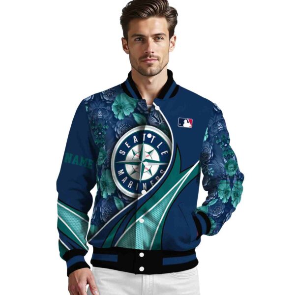 customized seattle mariners floral print navy blue jacket high quality jacketwow