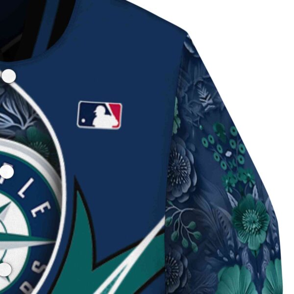customized seattle mariners floral print navy blue jacket premium grade jacketwow