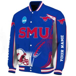 customized smu mustangs flaming football blue white jacket best selling jacketwow