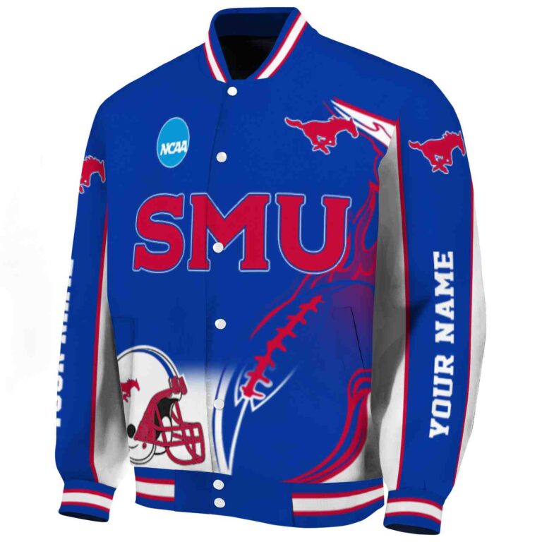 customized smu mustangs flaming football blue white jacket best selling jacketwow