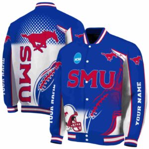customized smu mustangs flaming football blue white jacket fashion forward jacketwow