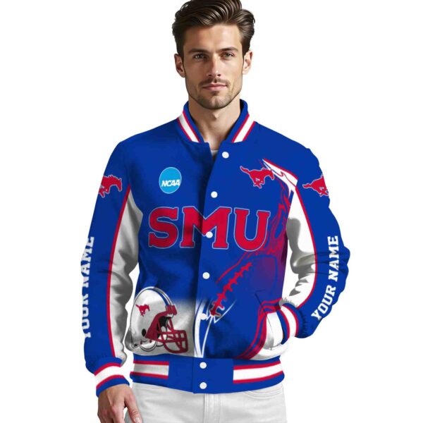 customized smu mustangs flaming football blue white jacket high quality jacketwow