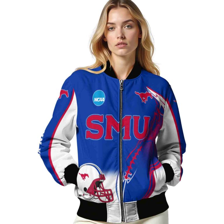 customized smu mustangs flaming football blue white jacket latest model jacketwow