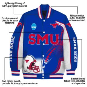 customized smu mustangs flaming football blue white jacket new arrival jacketwow